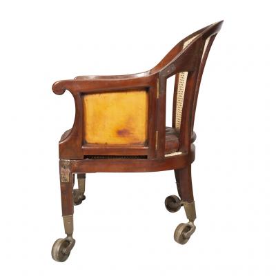 Unusual Regency Mahogany and Brass Campaign Chair
