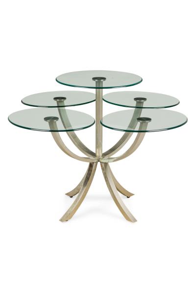 Unusual Silvered Metal and Glass Center Display Table