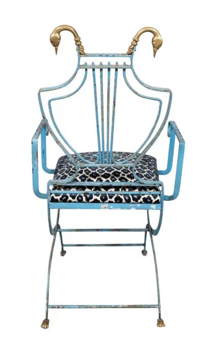 Unusual Wrought Iron And Brass Armchair