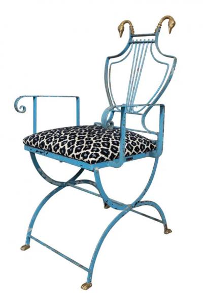 Unusual Wrought Iron And Brass Armchair