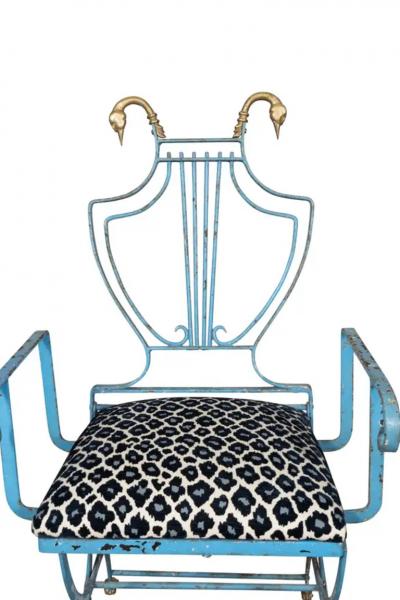 Unusual Wrought Iron And Brass Armchair