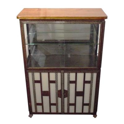 Unusual brass and glass serving vitrine