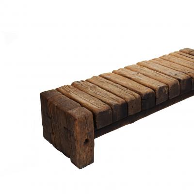 Unusual large solid pine bench made of squared logs 1960s 70s