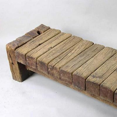 Unusual large solid pine bench made of squared logs 1960s 70s