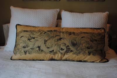 Unusual pair of large cushions in Antique French Textile
