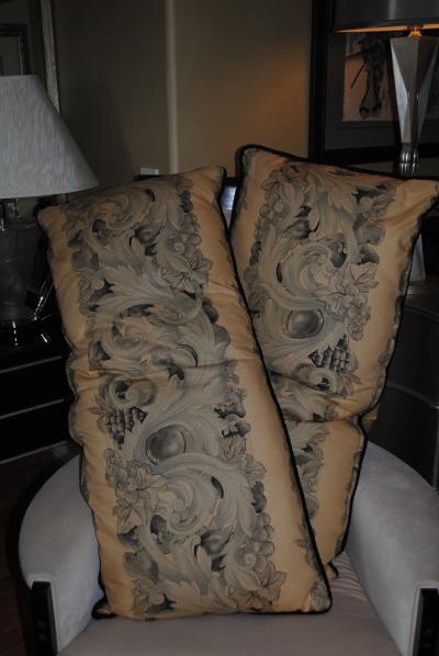 Unusual pair of large cushions in Antique French Textile