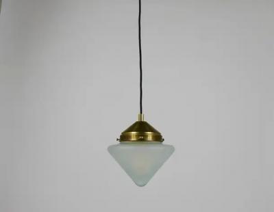 Up to 10 Art Deco Brass Pendant Lights with Conical Glass Shades Vienna 1930s