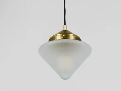 Up to 10 Art Deco Brass Pendant Lights with Conical Glass Shades Vienna 1930s