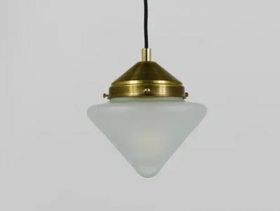 Up to 10 Art Deco Brass Pendant Lights with Conical Glass Shades Vienna 1930s