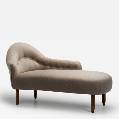 Upholstered Chaise Longue with Oak Legs Denmark ca 1940s