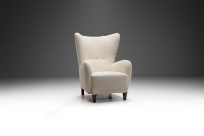 Upholstered Danish Highback Chair with Stained Beech Legs Denmark ca 1940s