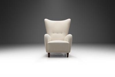 Upholstered Danish Highback Chair with Stained Beech Legs Denmark ca 1940s