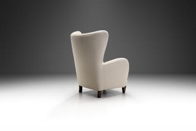 Upholstered Danish Highback Chair with Stained Beech Legs Denmark ca 1940s