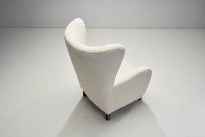 Upholstered Danish Highback Chair with Stained Beech Legs Denmark ca 1940s