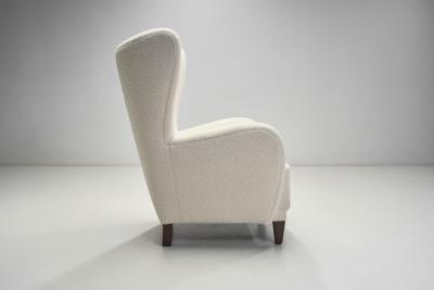 Upholstered Danish Highback Chair with Stained Beech Legs Denmark ca 1940s