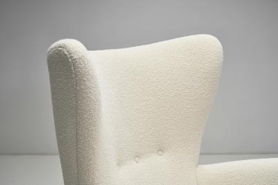 Upholstered Danish Highback Chair with Stained Beech Legs Denmark ca 1940s