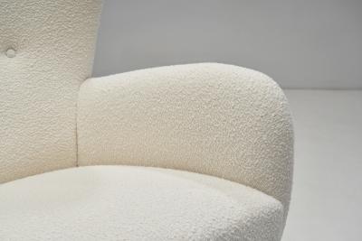 Upholstered Danish Highback Chair with Stained Beech Legs Denmark ca 1940s