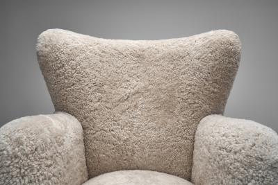 Upholstered Danish Modern Armchair with Footstool Denmark ca 1950s