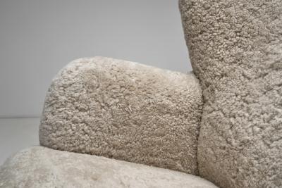 Upholstered Danish Modern Armchair with Footstool Denmark ca 1950s