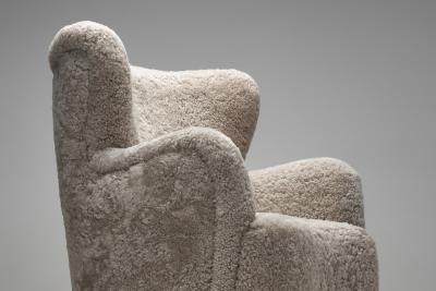 Upholstered Danish Modern Armchair with Footstool Denmark ca 1950s