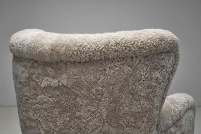 Upholstered Danish Modern Armchair with Footstool Denmark ca 1950s