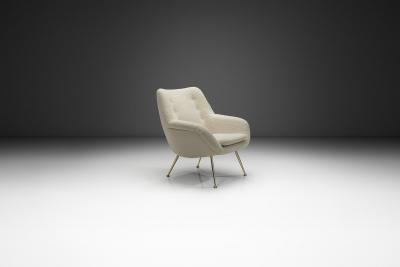 Upholstered Lounge Chair with Brass Legs Europe 20th Century