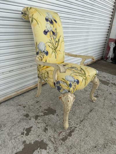 Upholstered Scroll back Carved French Style Armchair