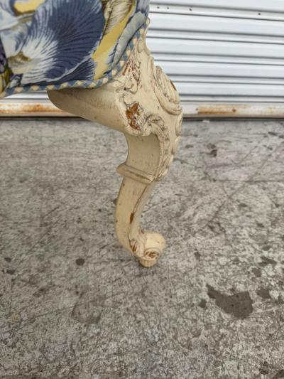 Upholstered Scroll back Carved French Style Armchair