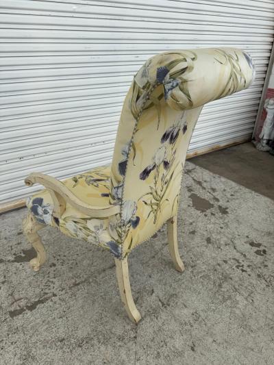 Upholstered Scroll back Carved French Style Armchair