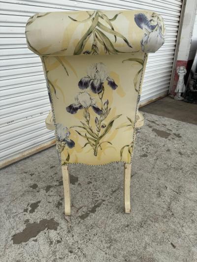 Upholstered Scroll back Carved French Style Armchair