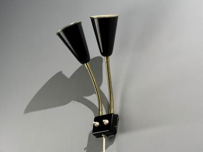 Upsala Armaturfabrik Adjustable Wall Sconce Black Metal Brass Sweden 1960s