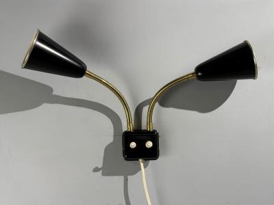 Upsala Armaturfabrik Adjustable Wall Sconce Black Metal Brass Sweden 1960s
