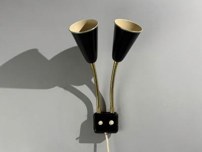 Upsala Armaturfabrik Adjustable Wall Sconce Black Metal Brass Sweden 1960s
