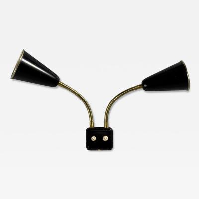Upsala Armaturfabrik Adjustable Wall Sconce Black Metal Brass Sweden 1960s