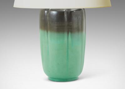 Upsala Ekeby Art Deco Table Lamp in Celadon and Gunmetal Glaze by Upsala Ekeby