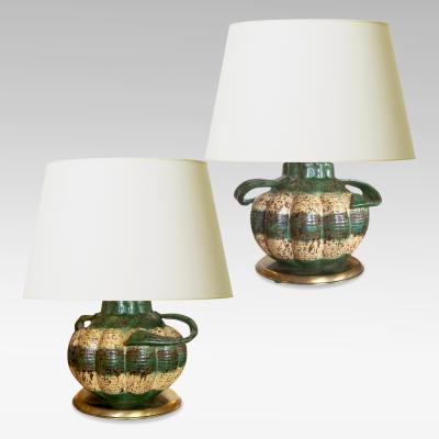 Upsala Ekeby Charming pair of gourd form table lamps by Upsala Ekeby