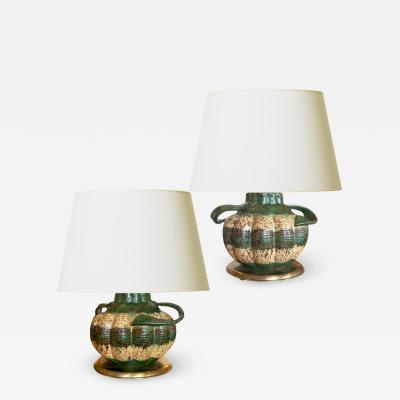 Upsala Ekeby Charming pair of gourd form table lamps by Upsala Ekeby