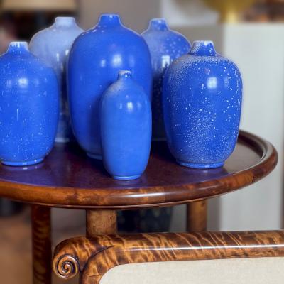 Upsala Ekeby Collection of Speckled French Blue Vases by Anna Lisa Thomson for Ekeby