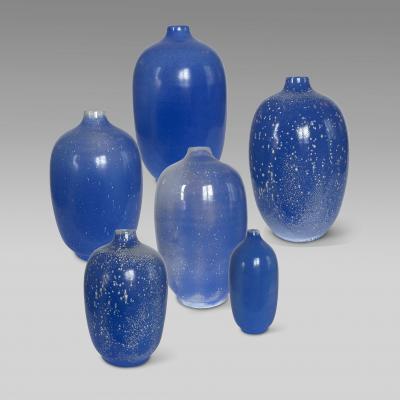 Upsala Ekeby Collection of Speckled French Blue Vases by Anna Lisa Thomson for Ekeby