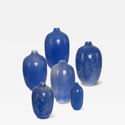 Upsala Ekeby Collection of Speckled French Blue Vases by Anna Lisa Thomson for Ekeby