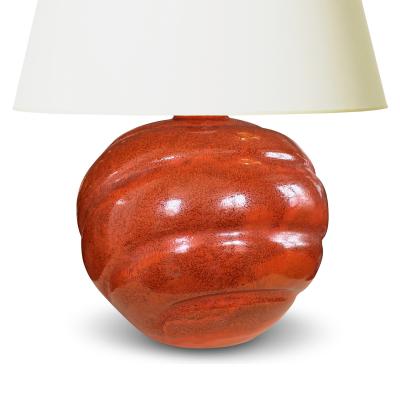 Upsala Ekeby Large Table Lamp in Persimmon Orange Glaze by Upsala Ekeby