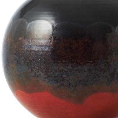 Upsala Ekeby Large Vase Gunmetal Luster and Orange Glazes by Upsala Ekeby