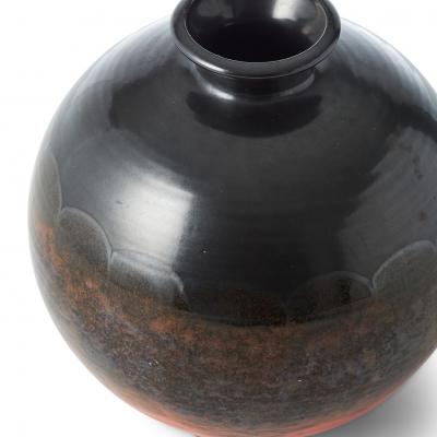 Upsala Ekeby Large Vase Gunmetal Luster and Orange Glazes by Upsala Ekeby