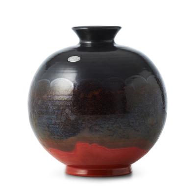 Upsala Ekeby Large Vase Gunmetal Luster and Orange Glazes by Upsala Ekeby