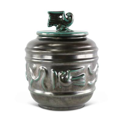 Upsala Ekeby Lidded Jar Vase with Bird Motifs by Ekeby