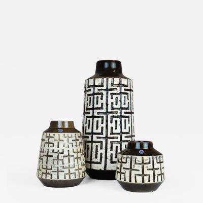 Upsala Ekeby Mid Century Modern Set of 3 Ceramic Vases Upsala Ekeby Labyrinth Sweden 1960s