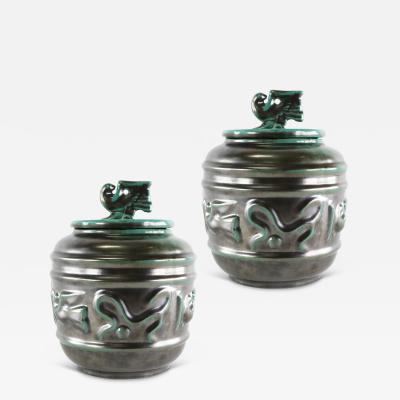 Upsala Ekeby Pair of Art Deco Urns in Copper Oxide Glaze by Einar Luterkort for Ekeby