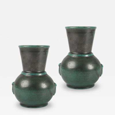 Upsala Ekeby Pair of Art Deco Vases in Copper Oxide Glaze by Upsala Ekeby