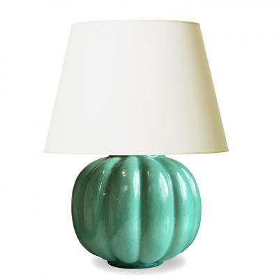 Upsala Ekeby Pair of Lobed Jade Green Lamps by Upsala Ekeby