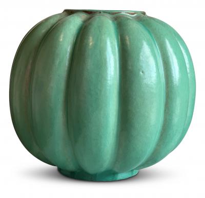 Upsala Ekeby Pair of Lobed Jade Green Lamps by Upsala Ekeby